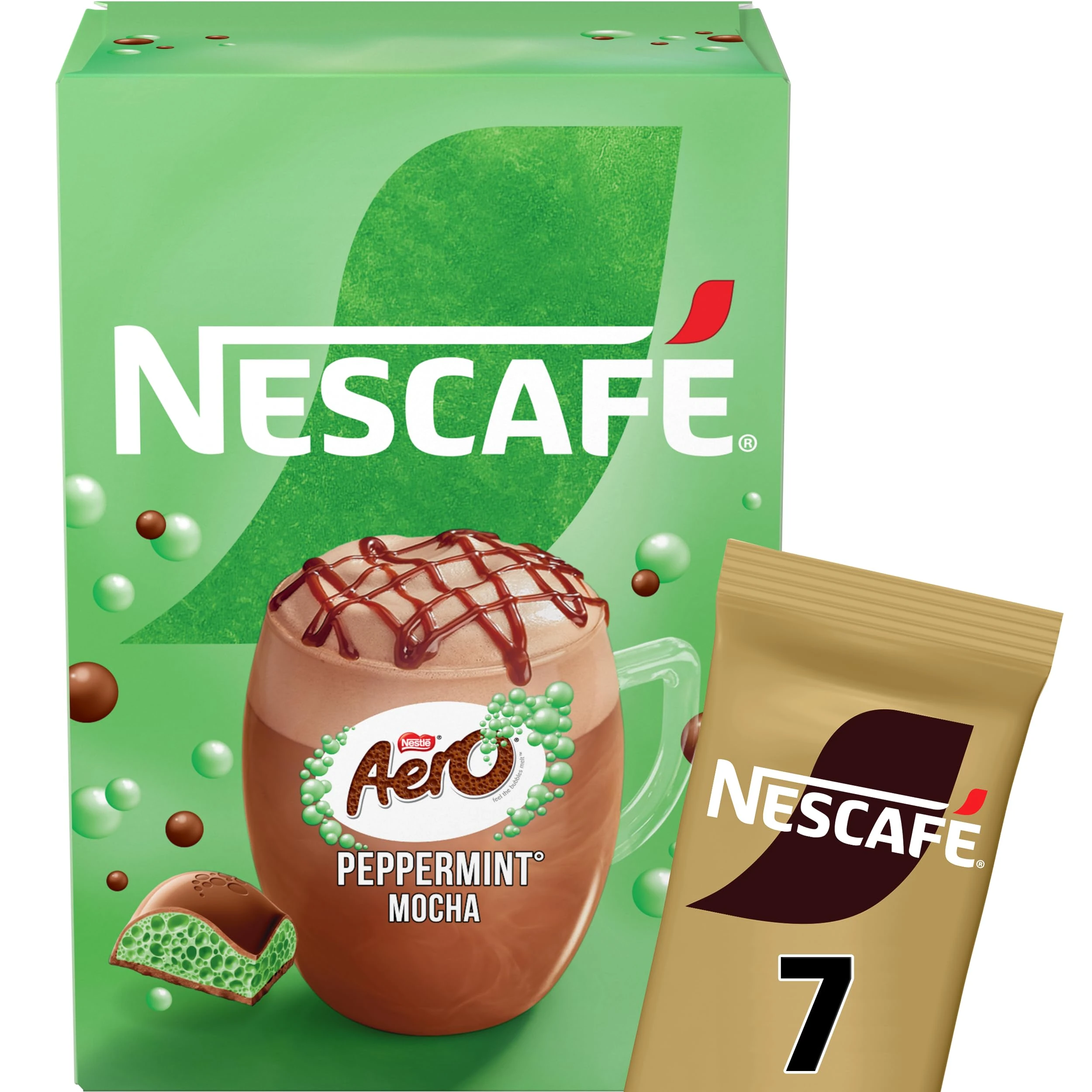 NESCAFÉ Nescafe Peppermint Aero Mocha 7 x 19g Sachets, 100% Responsibly Sourced Coffee