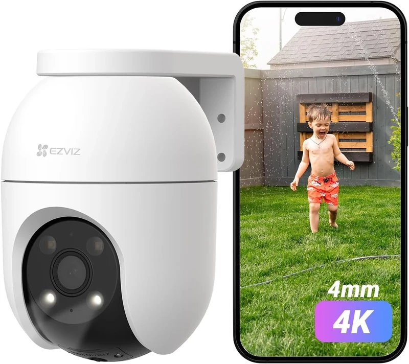 EZVIZ 4K Wifi Security Camera Outdoor Wired, Colour Night Vision, Human/Vehicle Detection, Auto-Track, Pan/Tilt 360°, No Monthly Fee, Support 512GB, Home CCTV System, Alexa/Google (C8c 8MP 4mm)