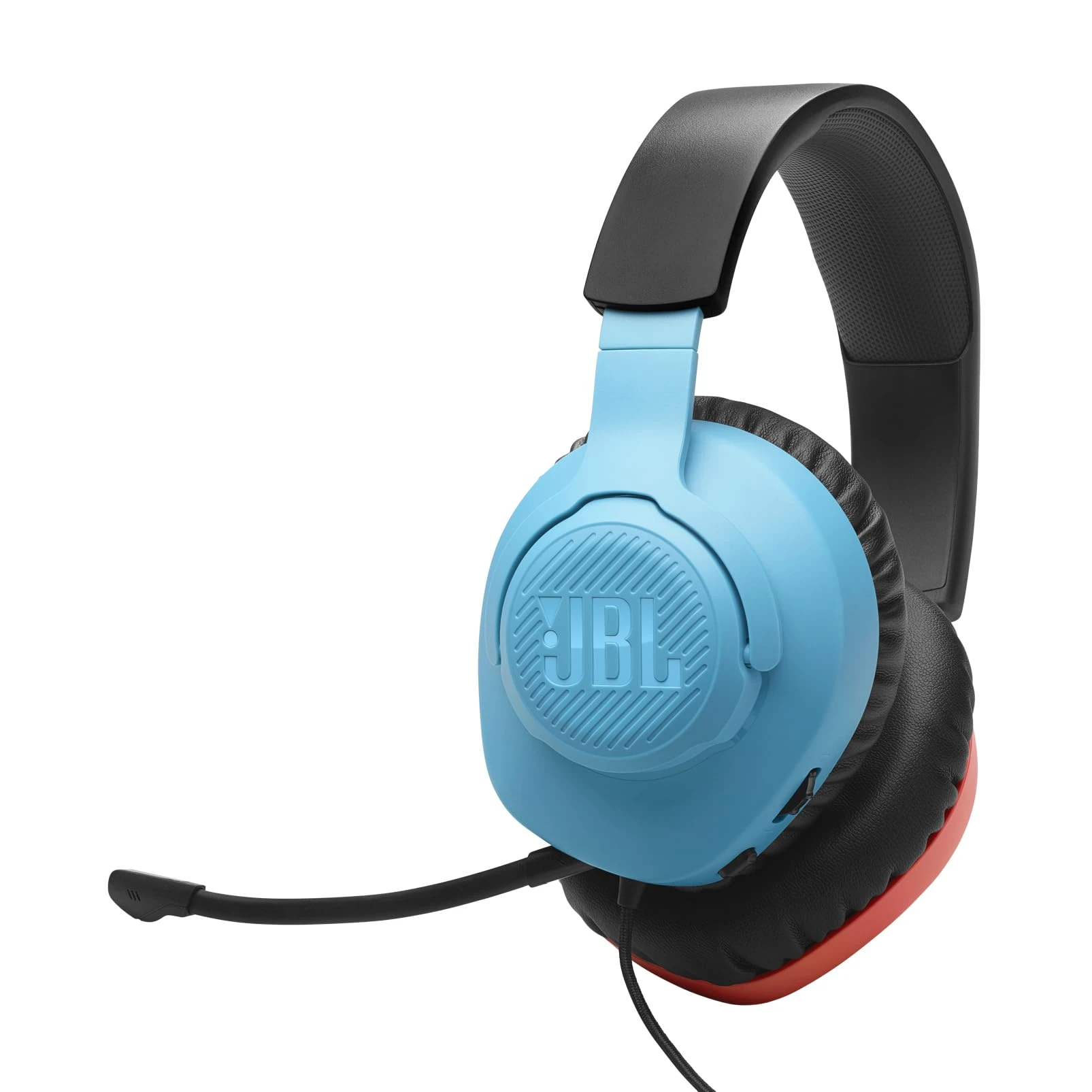 JBL Quantum 100N, Wired Over-Ear Gaming Headset with Detachable Mic, JBL QuantumSOUND Signature and Memory Foam, Compatible with Multiple Platforms and Windows Sonic Spatial Sound, in Blue/Red