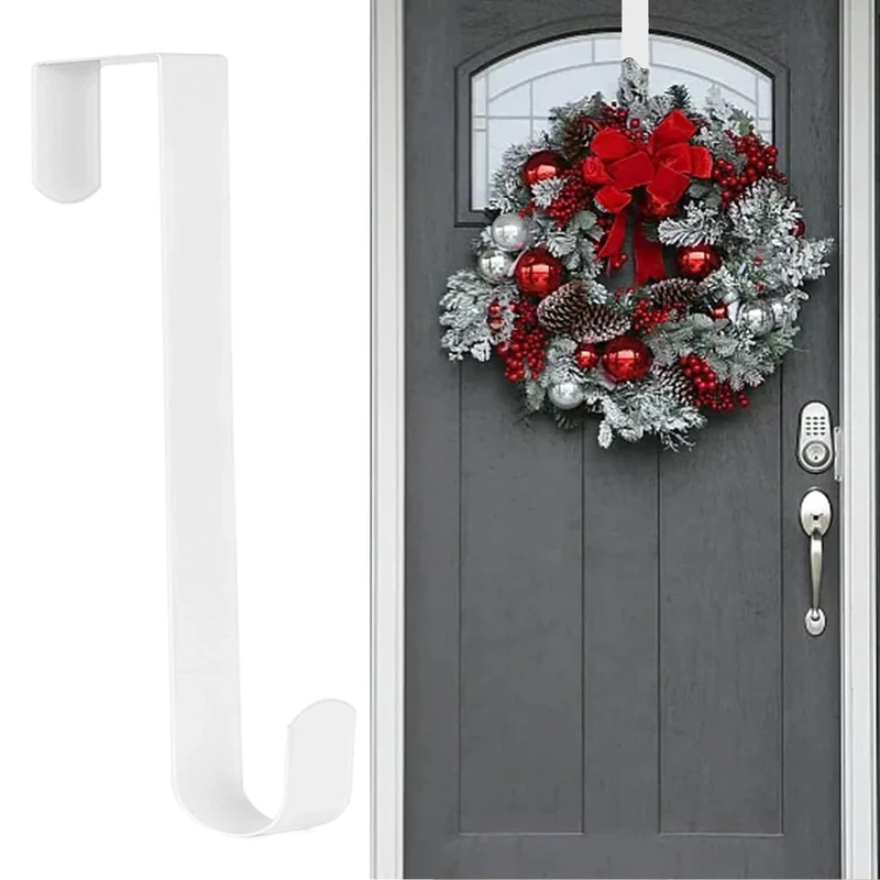 Wreath Hangers for Front Door,31cm Christmas Wreath Hanger Door Wreath Hook Over The Door Hanger, Door Wreath Garland Hanger Metal Wreath Holder for Halloween Easter Front Door Decorations (White)