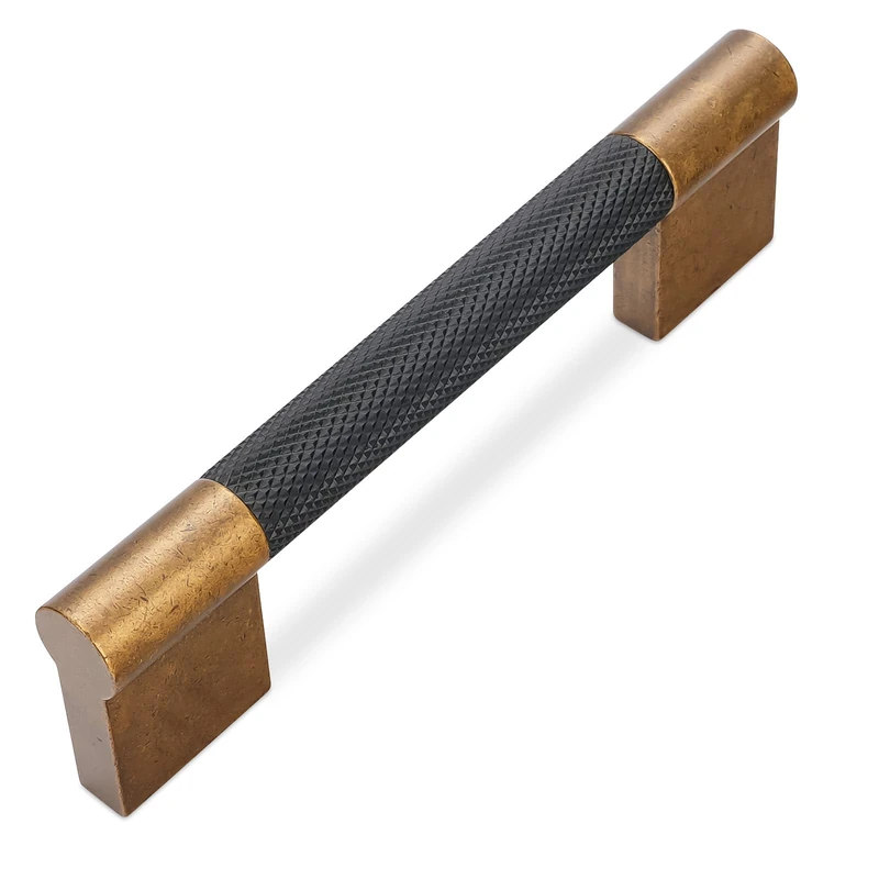 BUKOBYHE 10 Pack 3-3/4 Inch Black and Antique Brass Kitchen Cabinet Handles Knurled Cabinet Pulls Black Drawer Pulls Cabinet Hardware