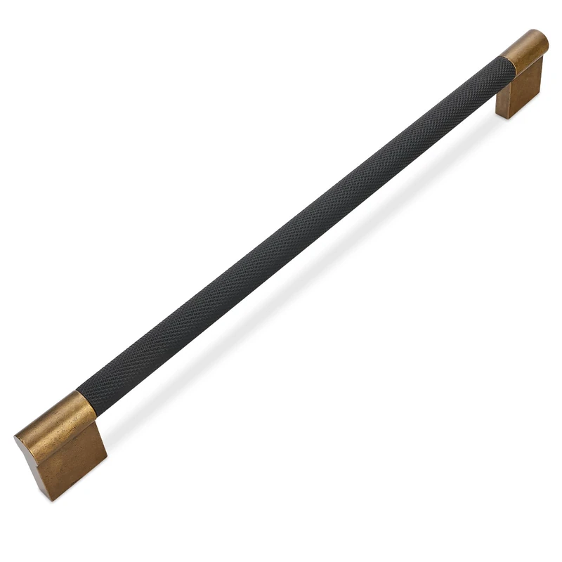BUKOBYHE 6 Pack 12-3/5 Inch Black and Antique Brass Kitchen Cabinet Handles Knurled Cabinet Pulls Black Drawer Pulls Cabinet Hardware