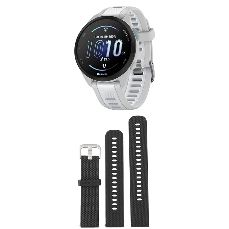 Garmin Forerunner 165, Easy to Use Lightweight GPS Running Smartwatch, White & Quick Release Band (20 mm) - Black