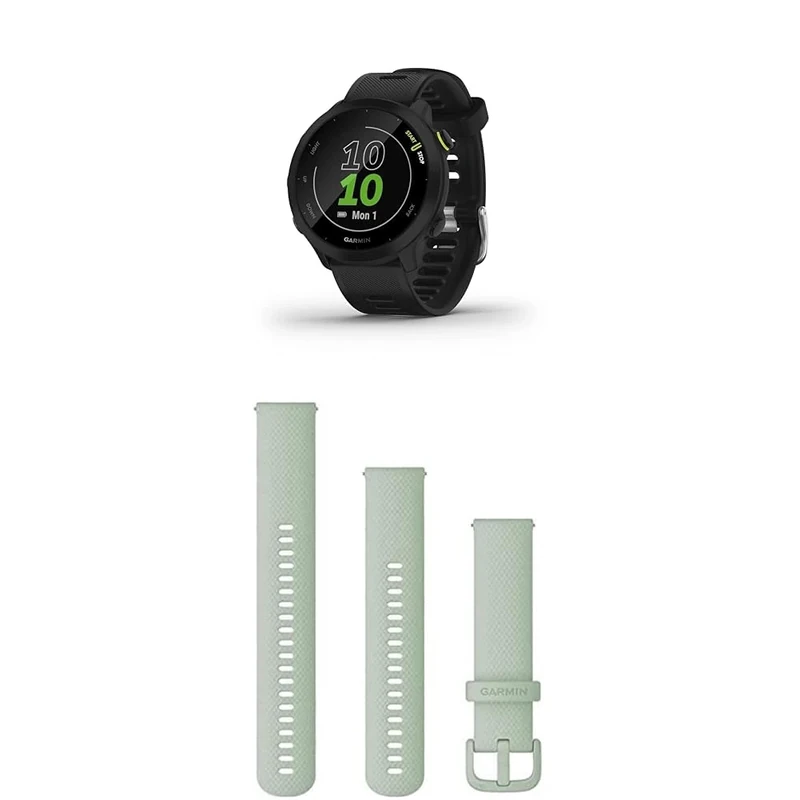 Garmin Forerunner 55 Easy to Use Lightweight GPS Running Smartwatch, Black & Quick Release Band (20 mm) - Mint