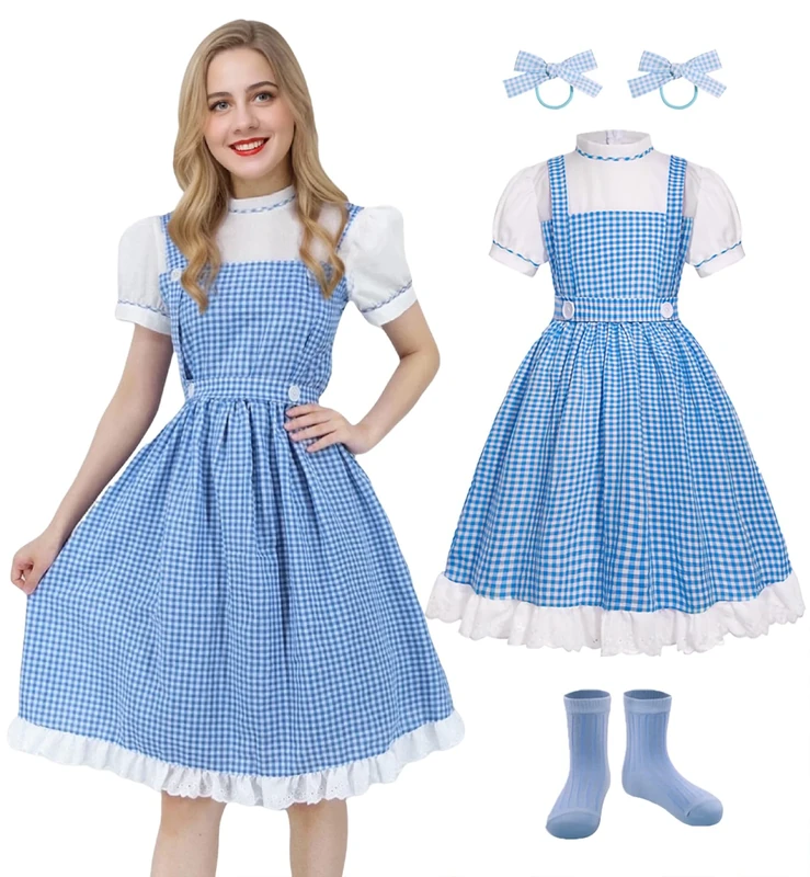 QUJQOM Adult Blue White Dress for Princess Costume Women Cute Dress for Role Cosplay Birthday Party Halloween QM052S