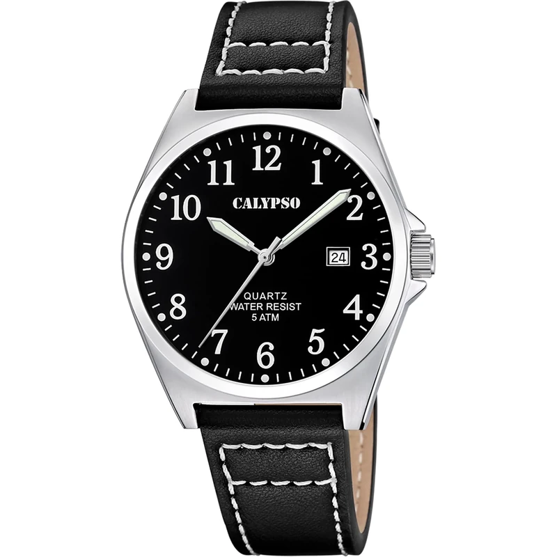 Calypso K5868/4 Mens Stainless Steel Watch with Leather Strap