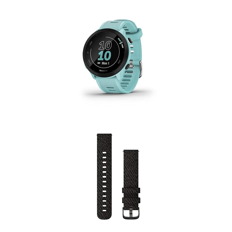Garmin Forerunner 55 Easy to Use Lightweight GPS Running Smartwatch, Aqua & Quick Release Band (20 mm) - Black Pepper with Slate