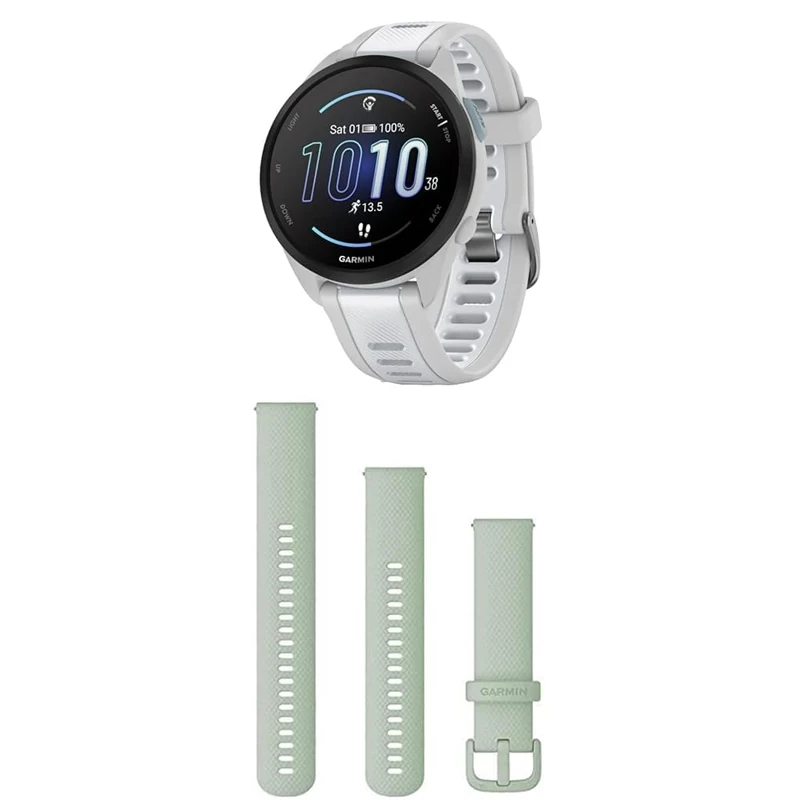 Garmin Forerunner 165, Easy to Use Lightweight GPS Running Smartwatch, White & Quick Release Band (20 mm) - Mint