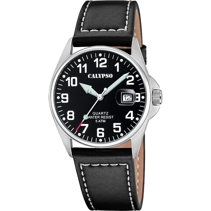 Calypso K5870/4 Mens Stainless Steel Watch with Leather Strap