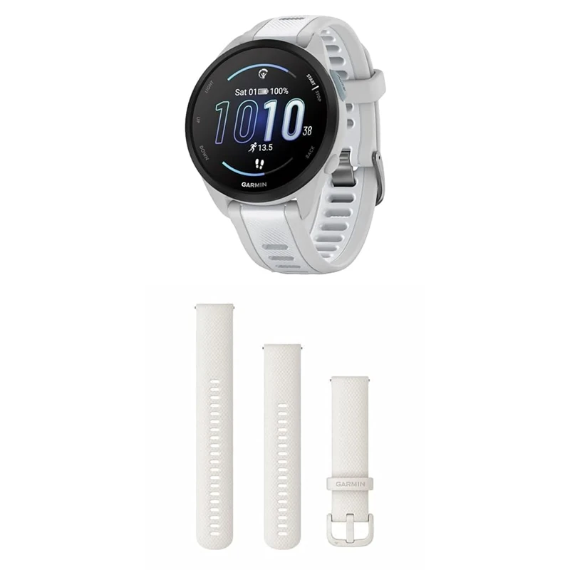 Garmin Forerunner 165, Easy to Use Lightweight GPS Running Smartwatch, White & Quick Release Band (20 mm) - Ivory
