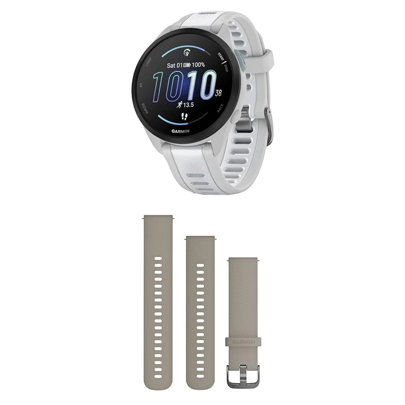 Garmin Forerunner 165, Easy to Use Lightweight GPS Running Smartwatch, White & Quick Release Band (20 mm) - Beige