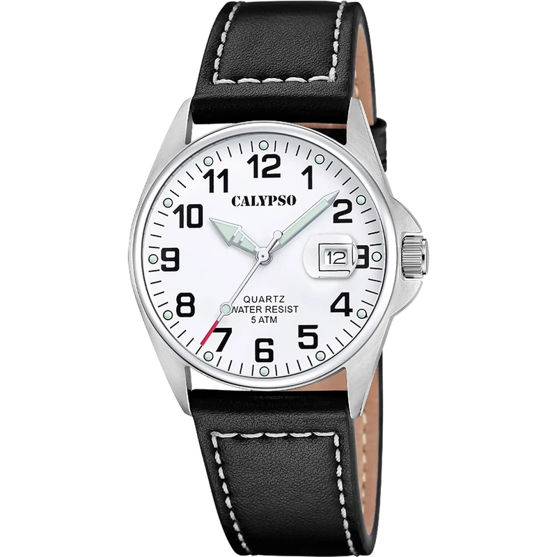 Calypso K5870/1 Mens Stainless Steel Watch with Leather Strap