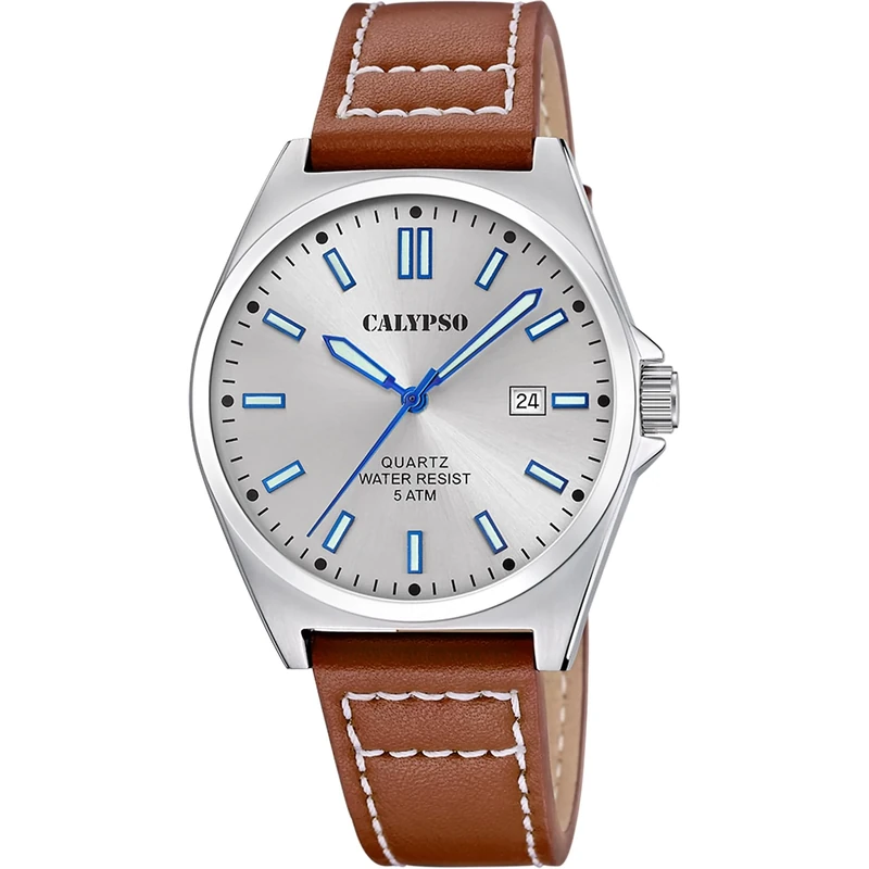 Calypso K5868/2 Mens Stainless Steel Watch with Leather Strap