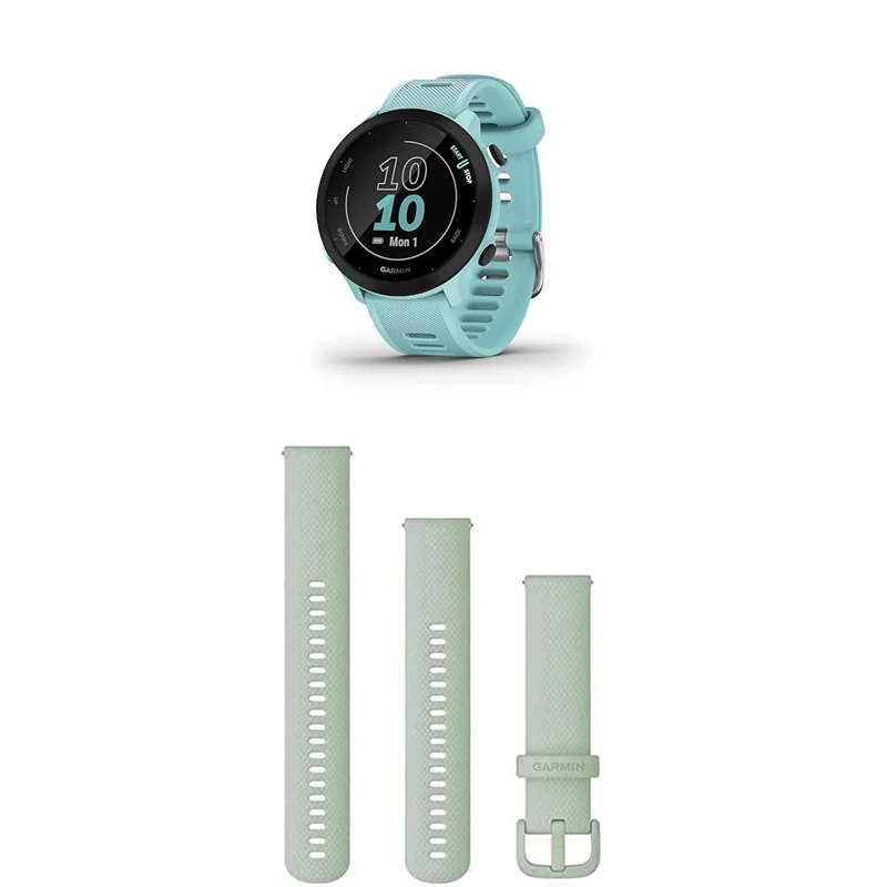 Garmin Forerunner 55 Easy to Use Lightweight GPS Running Smartwatch, Aqua & Quick Release Band (20 mm) - Mint