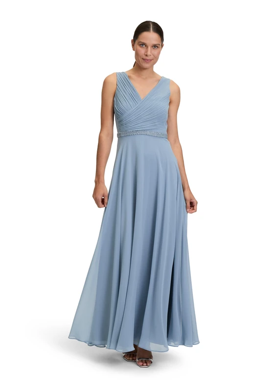 Vera Mont Women's Pleated Evening Dress, Light Steel Blue, 20