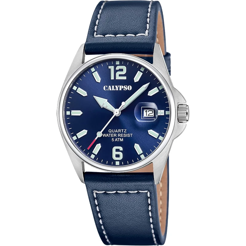 Calypso K5870/3 Mens Stainless Steel Watch with Leather Strap