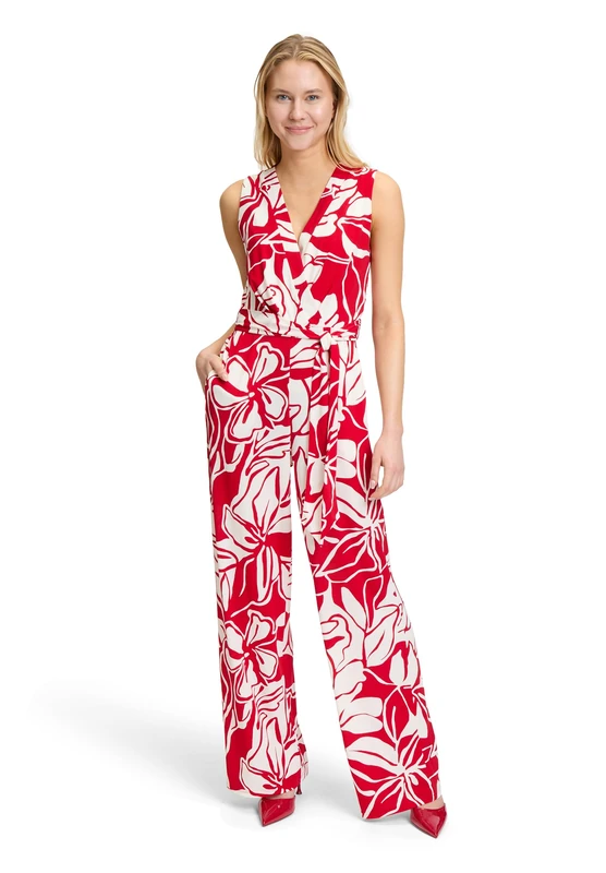 Vera Mont Women's Jumpsuit, Red/Cream, 18