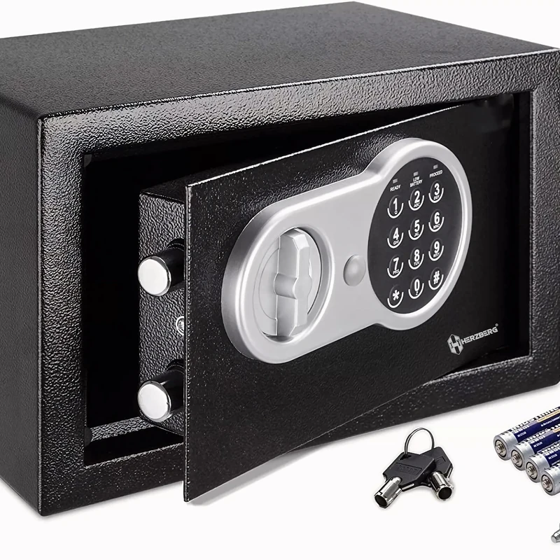 Herzberg HG03855, Electronic Digital Safe with Double Access Code, Sound Alert, Low Battery Indicator, Heavy Duty Locks 20 mm, Black, 8.5 Litres