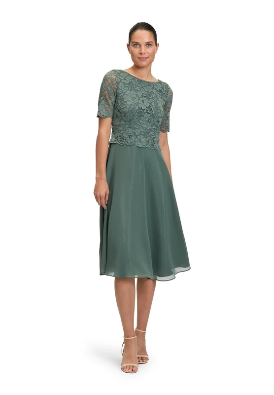 Vera Mont Women's Cocktail Dress with Lace Eucalyptus Leaf, 38, Eucalyptus Leaf, 12