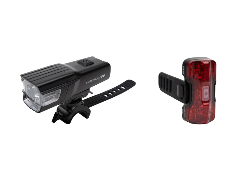 ZEFAL F200 Supervision Pack Front Light & R150 Rear Bike Light Set - USB-C Rechargeable - 200 & 150 Lumens, Black