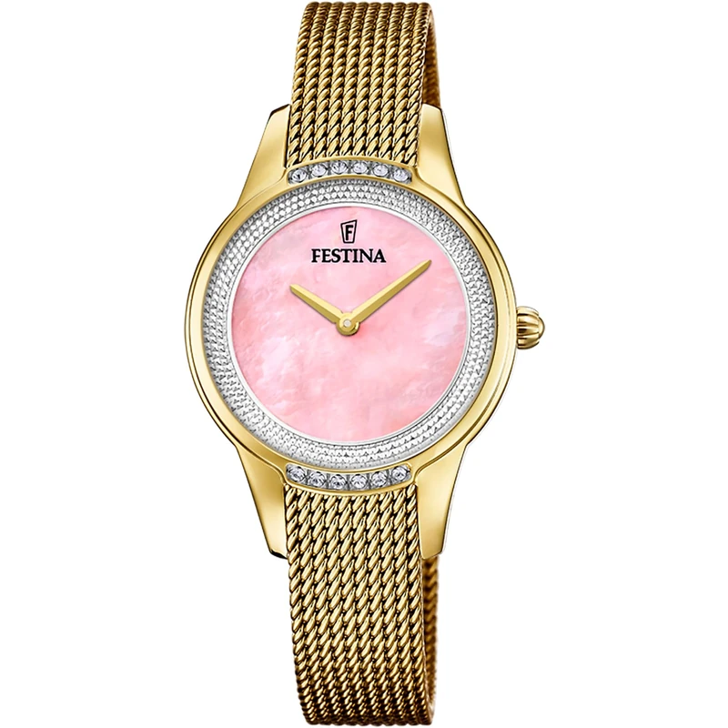 Festina Ladies Gold PVD-Plated Steel Watch with Zirconia Sets and Mesh Bracelet F20495/2