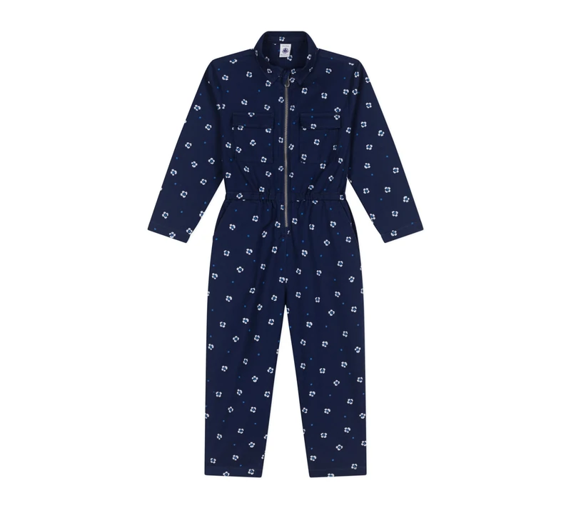 Petit Bateau Girl's A0cmj Long Jumpsuit, Blue/White, 12 years - Image 1