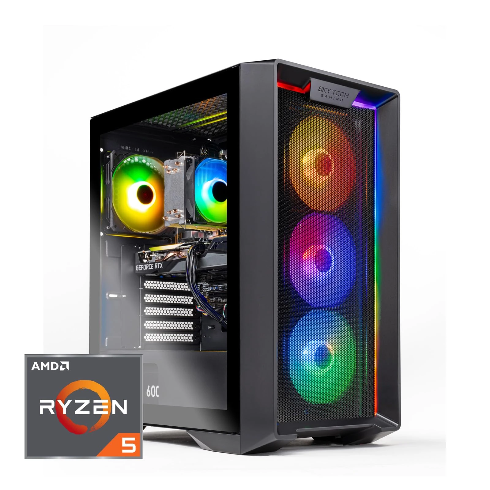 Skytech Nebula Gaming Computer PC, Ryzen 5 5600 3.5GHz (4.4GHz Turbo Boost), NVIDIA RTX 3050 6GB GDDR6, 1TB SSD, 16GB DDR4 RAM 3200, 650W Gold PSU, Wi-Fi, Win 11 Home