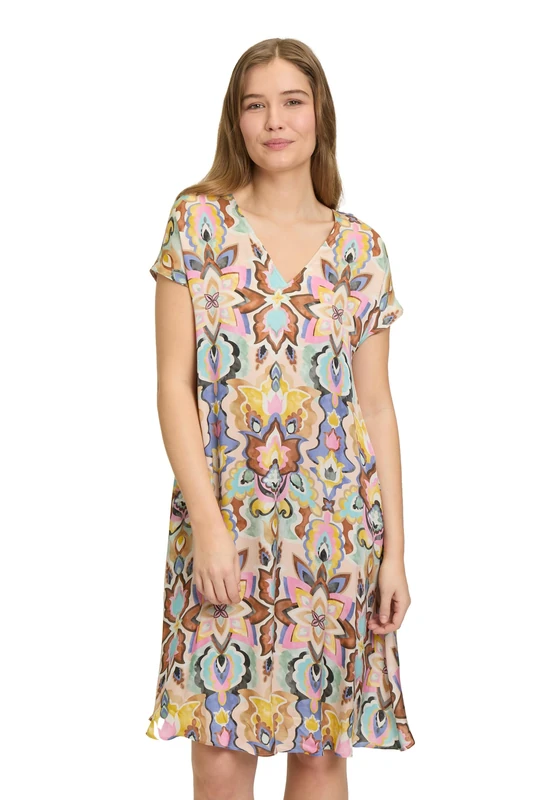 Vera Mont Robe Légère Women's Summer Dress, Blue/Yellow, 14