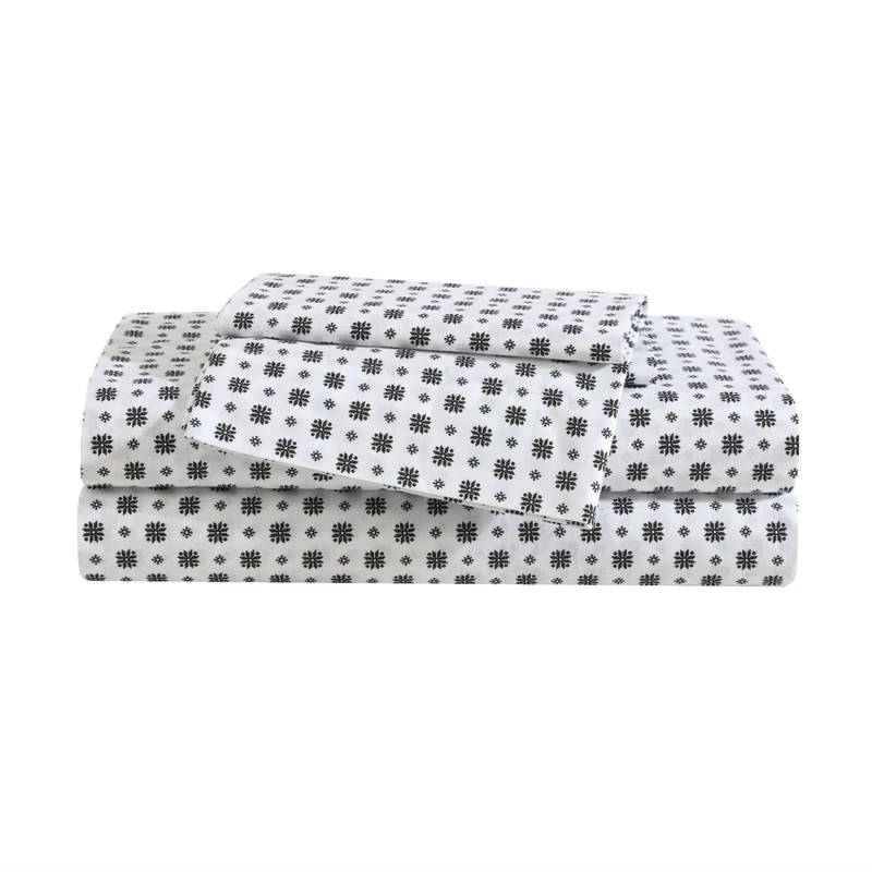 Eddie Bauer - Queen Sheet Set, Premium Cotton Percale Bedding Set, Super Soft Home Decor, Oeko-Tex Certified (Fairisle Sprinkle Black, Queen)