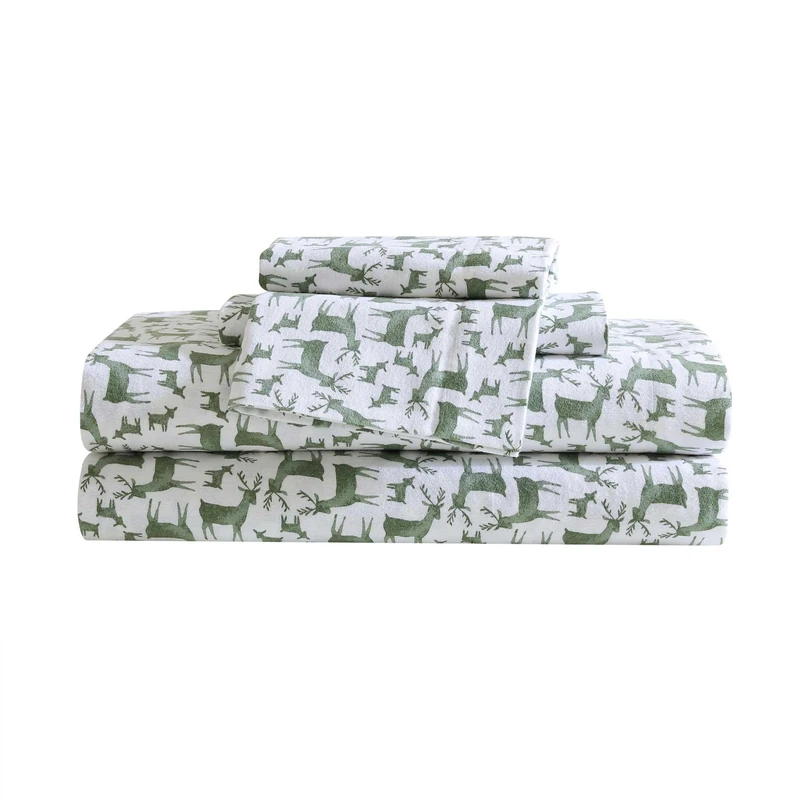 Eddie Bauer - Full Sheets, Cotton Flannel Bedding Set, Brushed for Extra Softness, Cozy Home Decor, Oeko-Tex Certified (Deer Camp Green, Full)