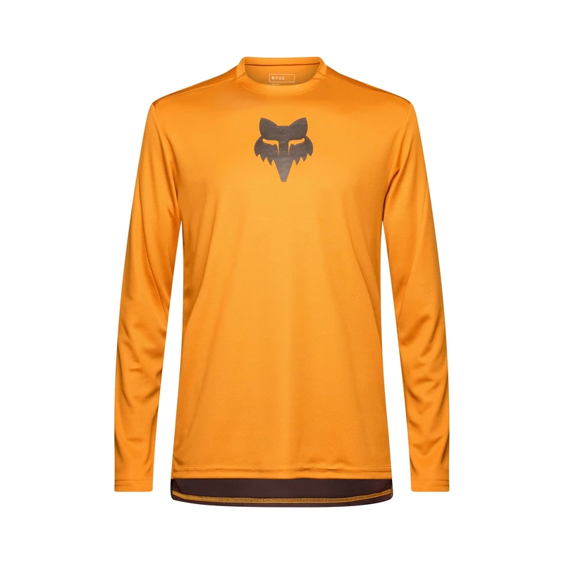 Fox Racing Ranger LS Jersey Fox Head Long Sleeve MTB Jersey, Recycled Materials, Sweat-Wicking Mesh, Drop Tail, Versatile Fit, Iconic Logo, Color: Caramel, Size: M