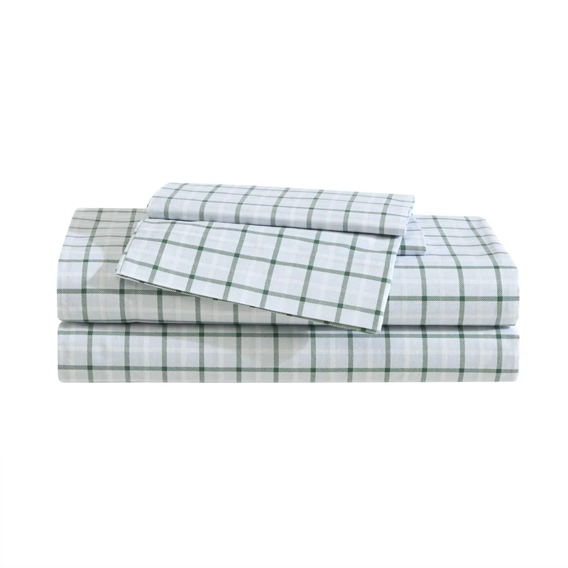 Eddie Bauer - Queen Sheet Set, Premium Cotton Percale Bedding Set, Plaid Home Decor, Oeko-Tex Certified (Classic Tattersall Plaid Green, Queen)