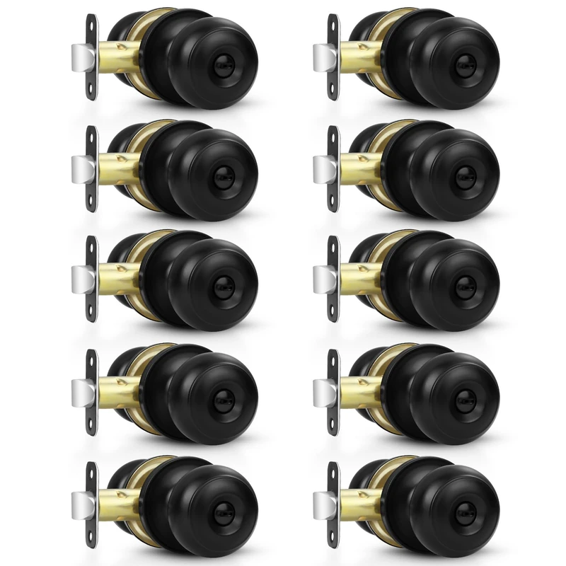 Estmoon 10 Pack Privacy Door Knobs for Bedroom Bathroom, Matte Black Door Handle with Lock Round Ball Interior Knobs for Bedroom/Bathroom, Heavy Duty Handle for Left Right Sided Doors