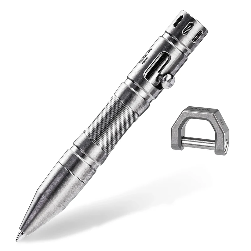 MecArmy TPX8 Mini Titanium Pen Luxury Executive Lightweight Retractable Metal Pen Ink Refillable Novelty Pocket EDC Writing Ballpoint Pens with 1 D Key Ring