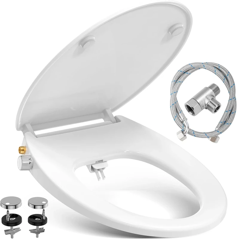 Toilet Seat Soft Close with Bidet - YEAUPE PRO Universal Oval Toilet Lid White, Non-Electric Toilet Seats with Self-Cleaning Double Nozzles, Separate Back and Female Cleaning (White Oval)
