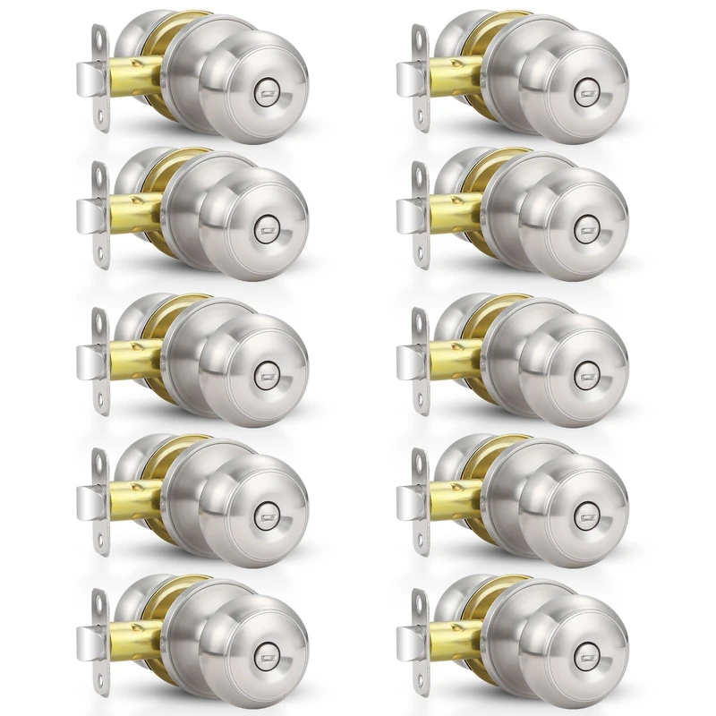 Estmoon 10 Pack Brushed Nickel Door Knobs Interior Door Knobs for Bedroom Bathroom Privacy Round Ball Door Knob - Image 1