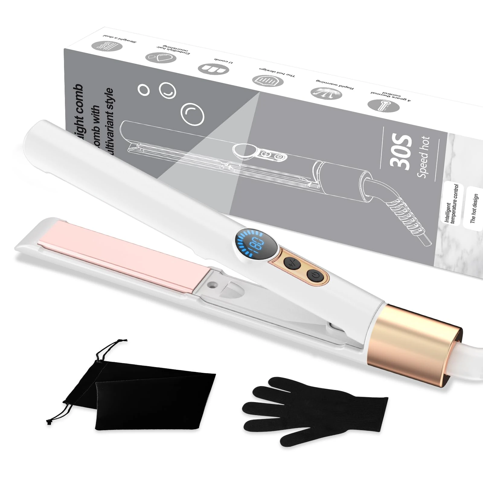 UMIGA Mini 2 in 1 Portable Hair Straightener with LCD Display, 4 Temperature Settings, Auto Shut Off Function