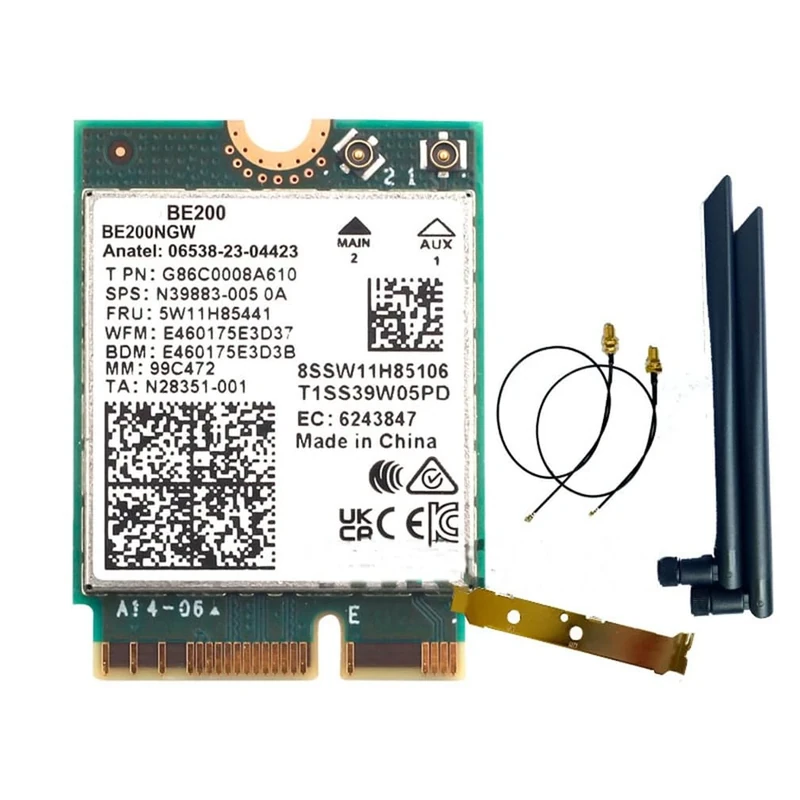 WiFi 7 Card for Intel BE200 Wireless Network Card Bluetooth Compatible 5.4 WiFi BE200NGW NGFF Adapter 802.11AX 2.4G/5G/6GHz for Win10/11 PC (BE200 Card + External Antenna)