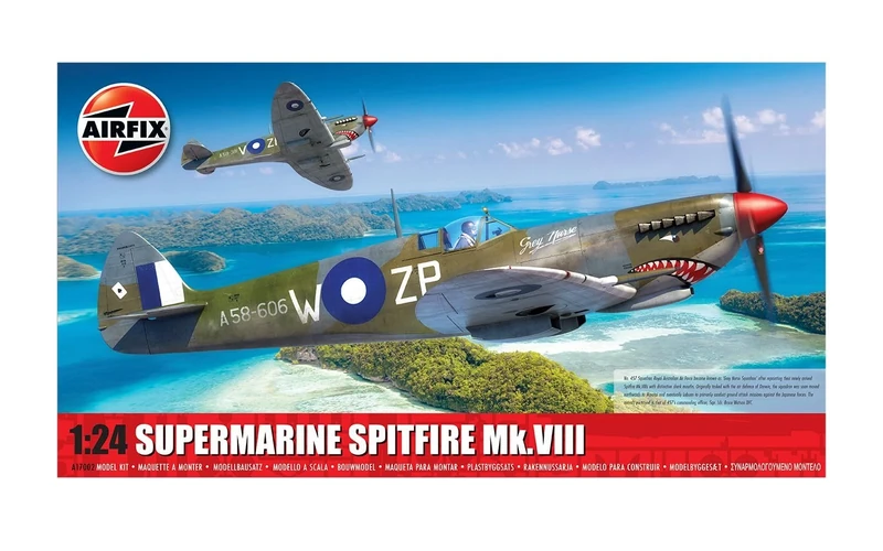 AIRFIX - Standard Model Set - A17002 Supermarine Spitfire Mk.VIII Model Building Kit - Plastic Aircraft Kit for Adults & Children 8+, Includes Sprues, Decals & Paint Guide - 1:24 Scale