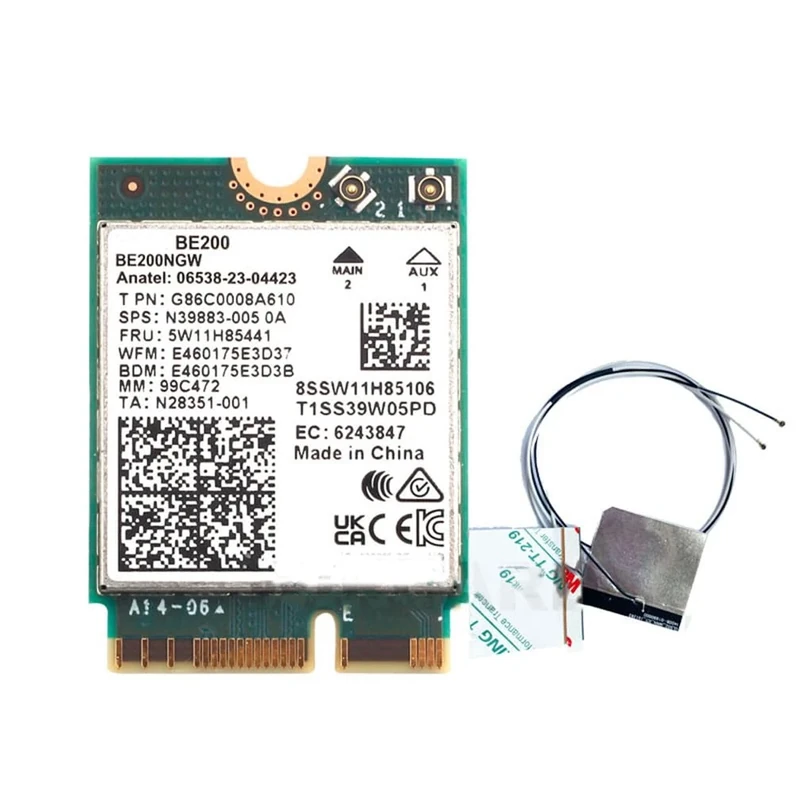 WiFi 7 Card for Intel BE200 Wireless Network Card Bluetooth-compatible 5.4 WiFi BE200NGW NGFF Adapter 802.11AX 2.4G/5G/6GHz for Win10/11 PC (BE200+ Built-in Antenna)