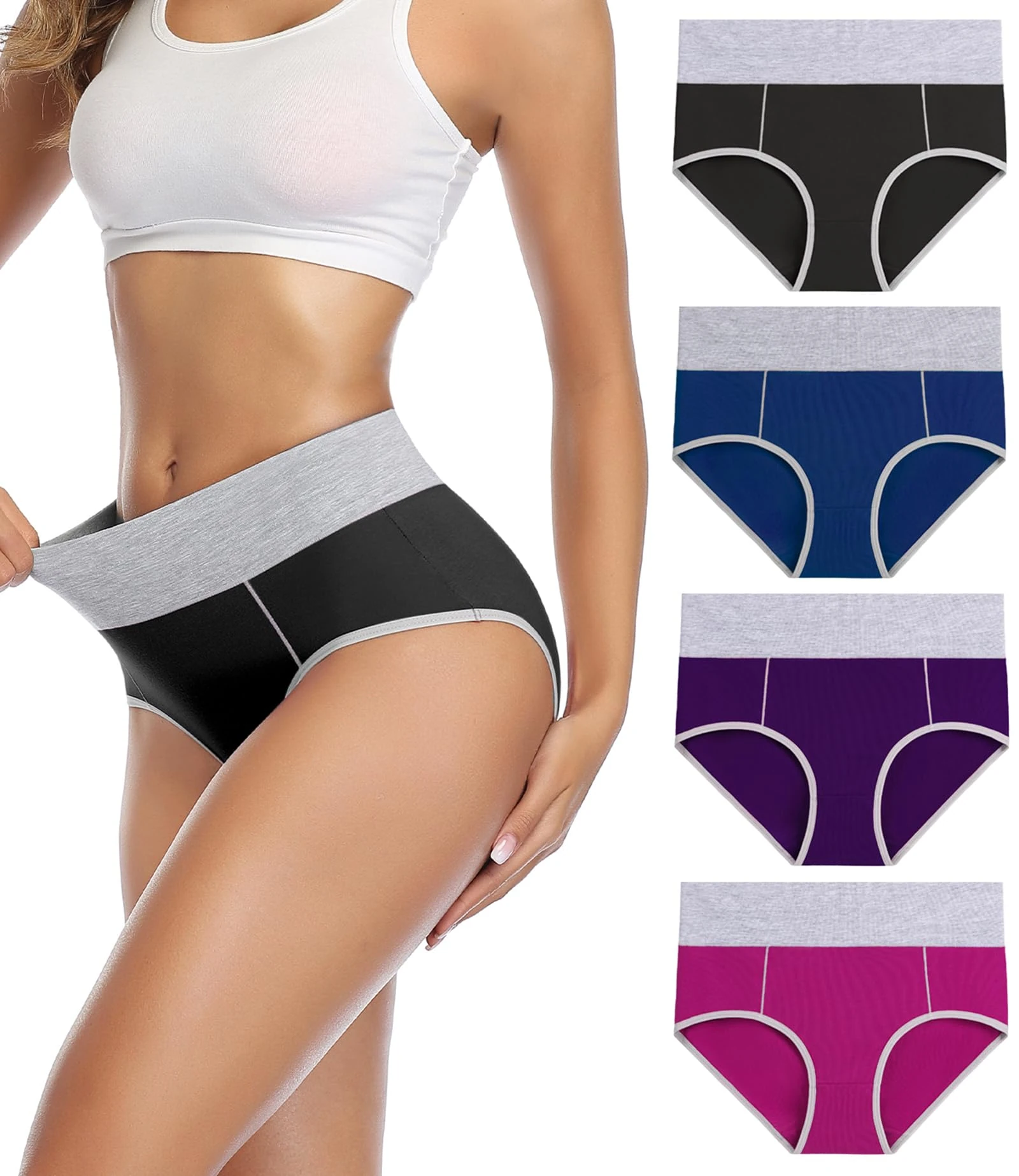 wirarpa Underwear Women High Waist Cotton Knickers Ladies Panties Full Coverage Briefs Underpants Plus Size Multicolour 4 Pack XS