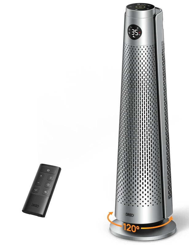 Dreo 25dB Silent Space Heater, 30" Electric Heaters with Remote, 120° Oscillation, 5 Heat & 3 Fan levels, 8 Safety Protections, 1-12H Timer, Adjustable Thermostat, Large Room Bedroom, Silver