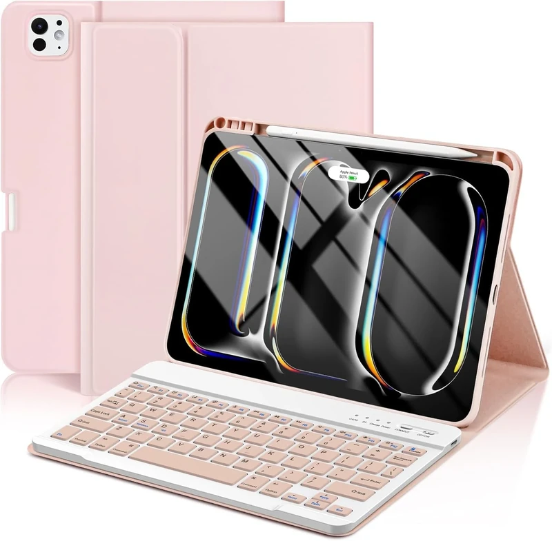 KBCASE Keyboard Case for iPad Pro 11 inch (M4, 2024) iPad Pro 11 inch Case with Detachable Bluetooth Keyboard, Type-C Rechargeable Keyboard for Pro 11 2024 M4 5th Generation,Pencil Holder,QWERTY