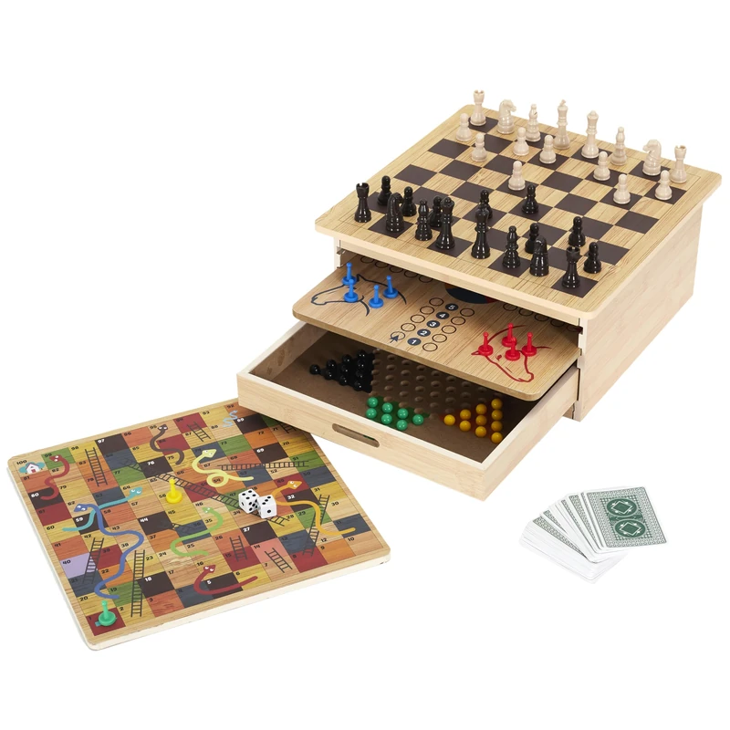 MISTER GADGET MG3477 Set of 10 Wooden Board Games Box