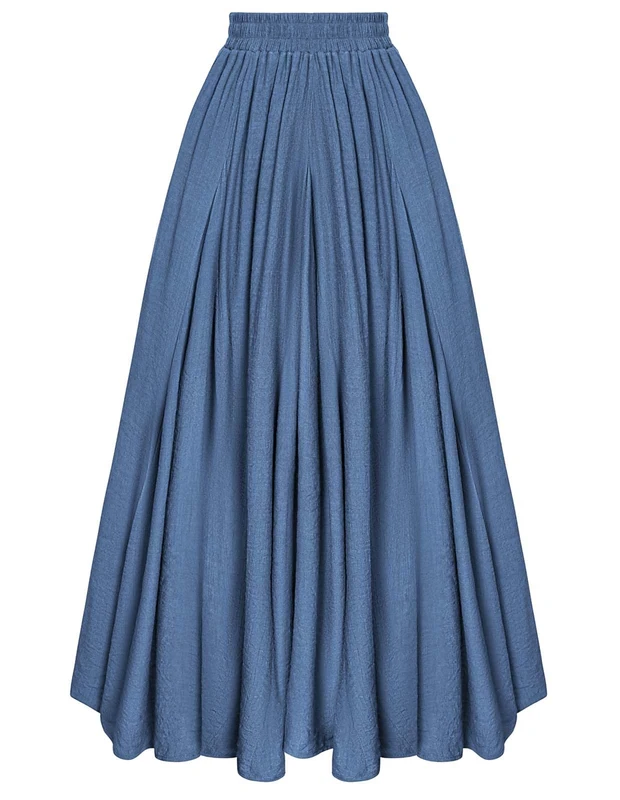 Scarlet Darkness Women Casual Maxi Skirt Flowy Bohemian Renaissance Long Skirts, Demin Blue, L