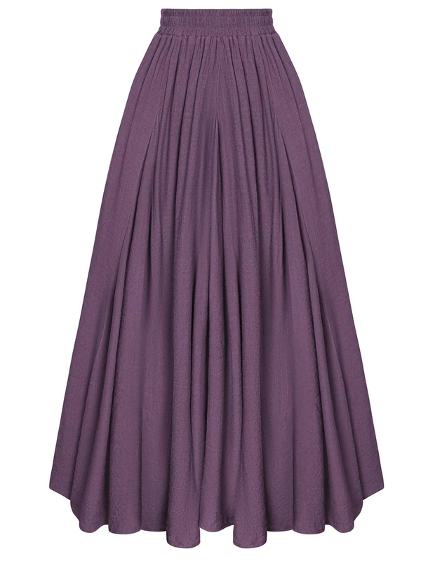 Scarlet Darkness Women Casual Maxi Skirt Flowy Bohemian Renaissance Long Skirts, Purple, L