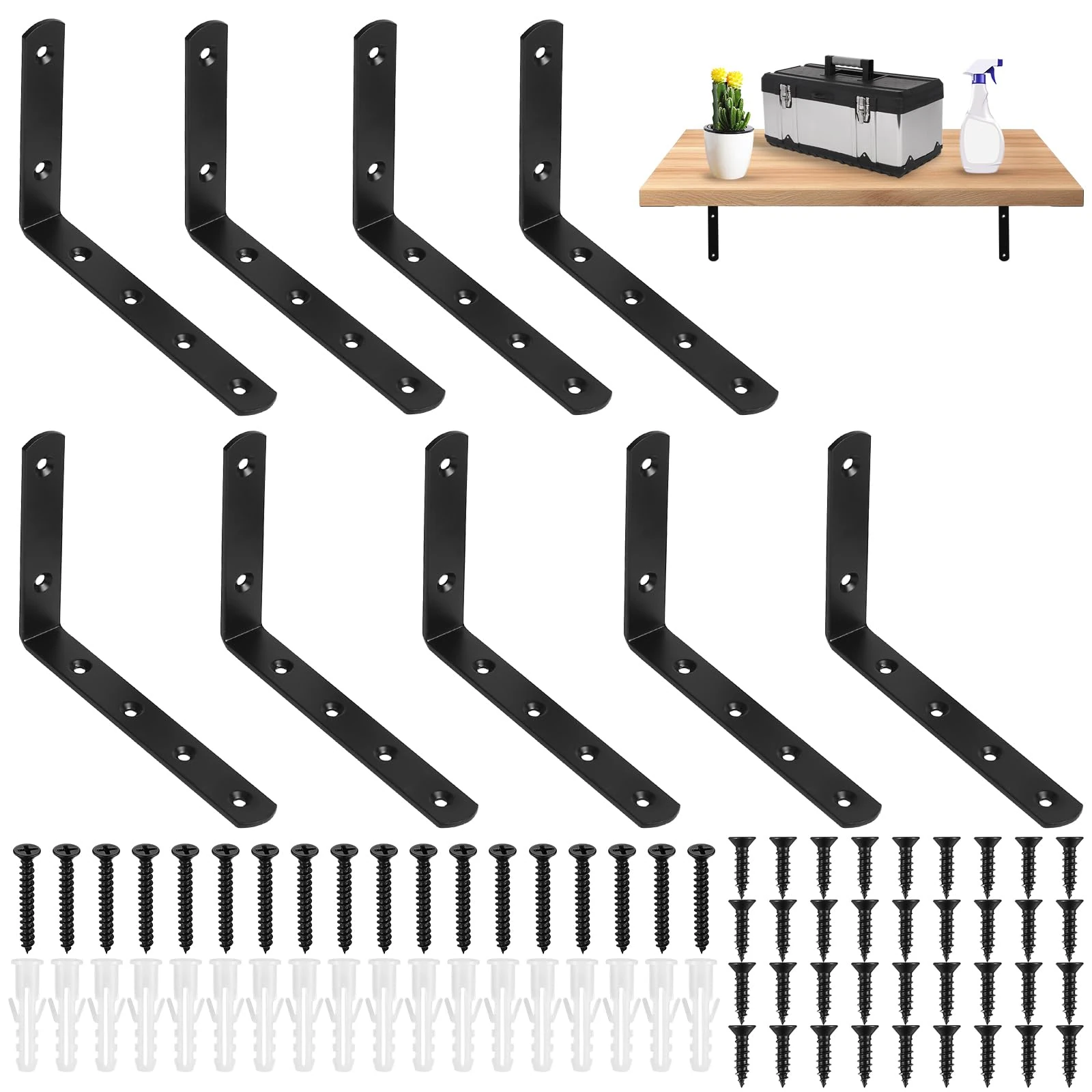 9 Pcs Black Shelf Brackets , Wall Mounted，90 Degree L Shelf Support Bracket, Heavy Duty Wall Brackets for Shelves, Floating Shelve Bracket,5.91 x 3.94 x 0.78 in