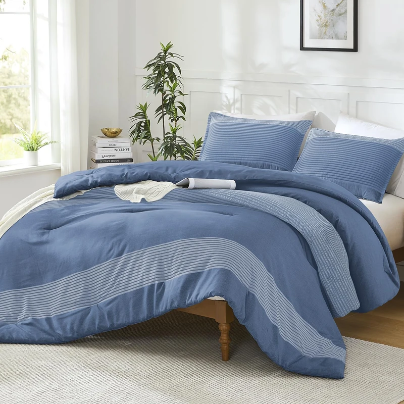 Litanika Full Comforter Set - 3 Pieces Stripe Bedding Comforter Sets