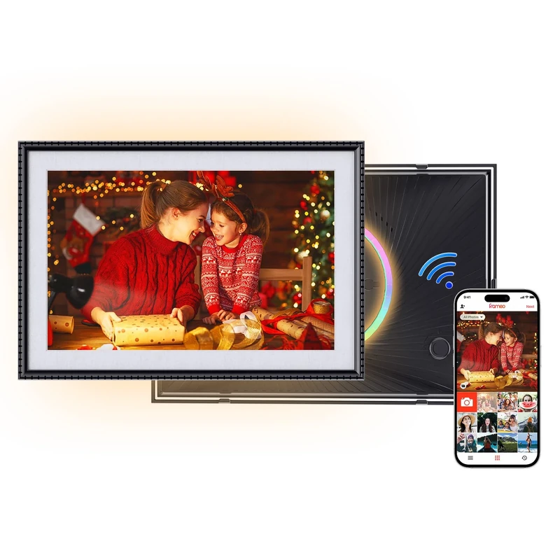 Aimor 10.1 Inch WiFi Digital Picture Frame with RGB LED Light,1280x800 HD IPS Touch Screen Photo Frame Electronic, 32GB Memory,Auto-Rotate,Wall Mountable, Share Photos/Videos Instantly from Anywhere