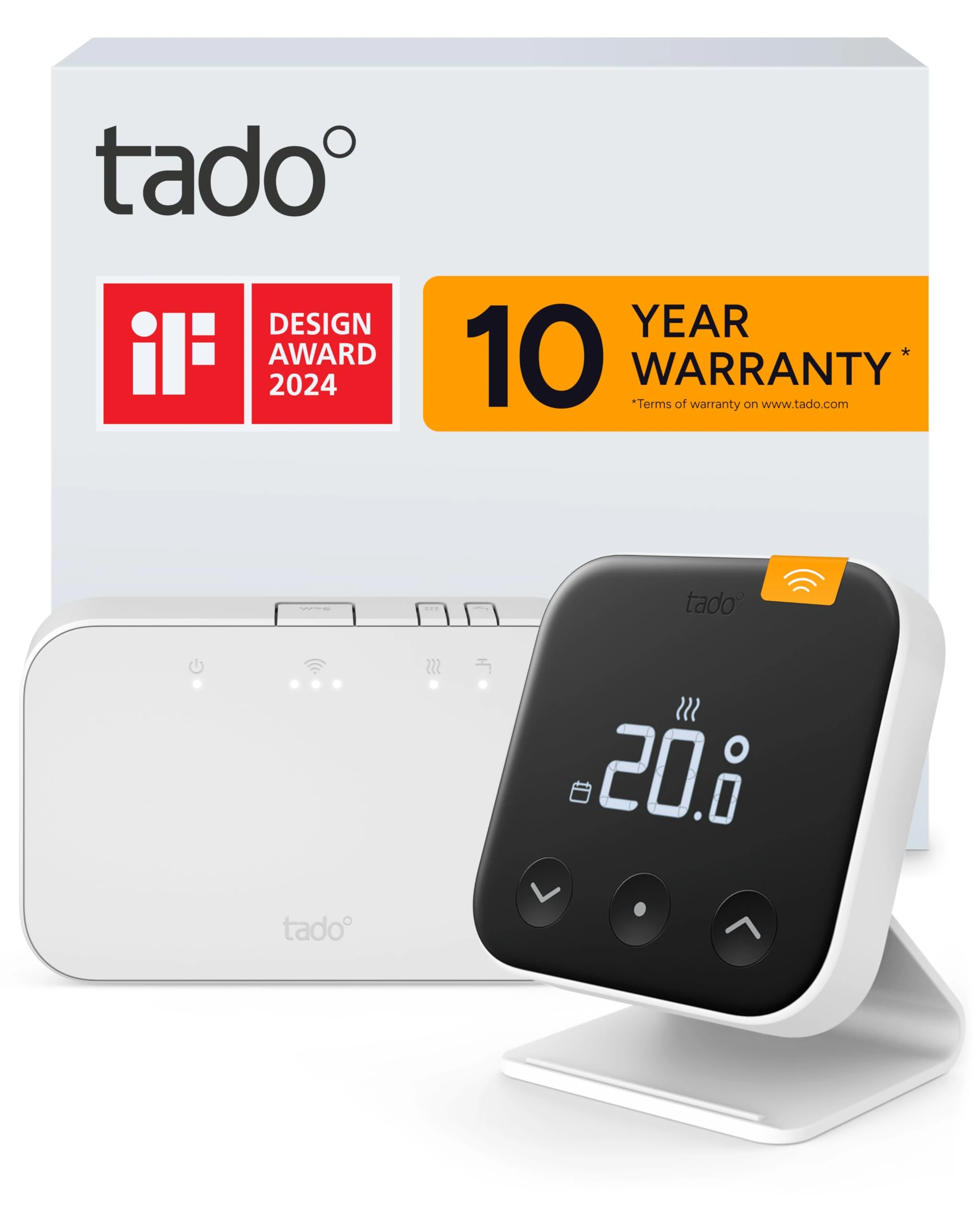 tado Wireless Smart Thermostat X – Starter Kit with Bridge X and Stand, Boiler and Hot Water Control via App & Smart Speaker (Alexa, Siri, Google Assistant)